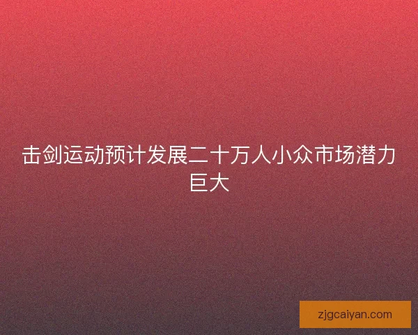 击剑运动预计发展二十万人小众市场潜力巨大